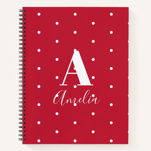 Carnet Nom du monogramme Motif Pois rouge (Devant)