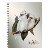 Carnet Nom du monogramme Oiseaux blancs Cockatoo Feuilles (Devant)
