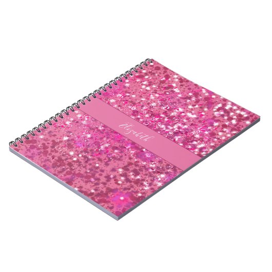 Carnet Nom du monogramme Parties scintillant rose-chaud F (Côté gauche)