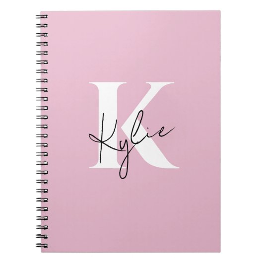 Carnet Nom du monogramme personnel rose moderne - (Devant)