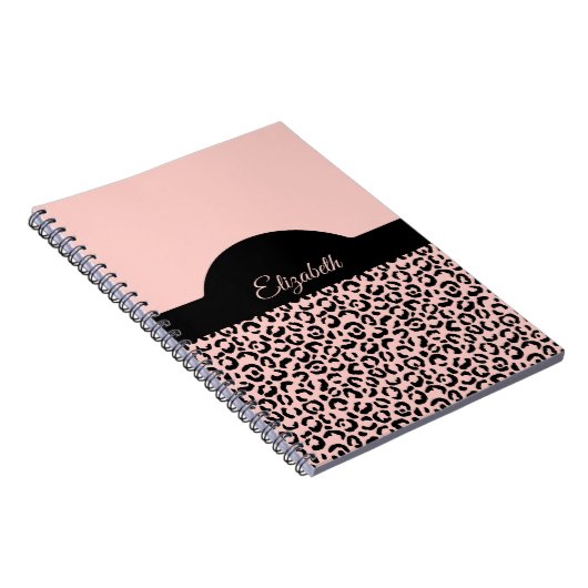 Carnet Nom du monogramme Pink Black Leopard Cheetah Impri (Côté Droit)