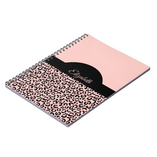 Carnet Nom du monogramme Pink Black Leopard Cheetah Impri (Côté gauche)