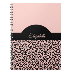 Carnet Nom du monogramme Pink Black Leopard Cheetah Impri