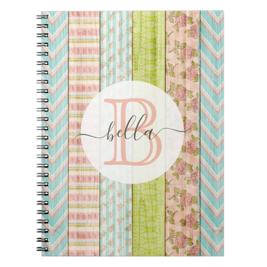 Carnet Nom du monogramme Roses de Shabby sur le chalet ru (Devant)