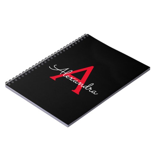 Carnet Nom du monogramme rouge noir de la fille (Côté gauche)