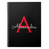 Carnet Nom du monogramme rouge noir de la fille (Devant)