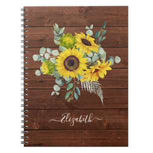 Carnet Nom du monogramme Russe Wood Sunflower Photo