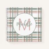 Carnet Nom du monogramme Sage initial Dusty Pink Plaid (Devant)