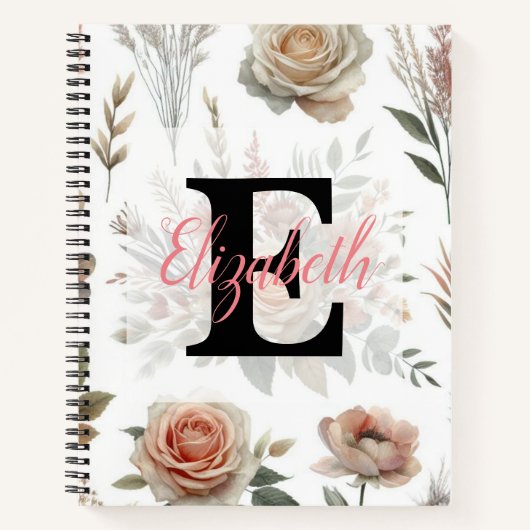 Carnet Nom du monogramme sur l'aquarelle Fleurs dans les (Devant)