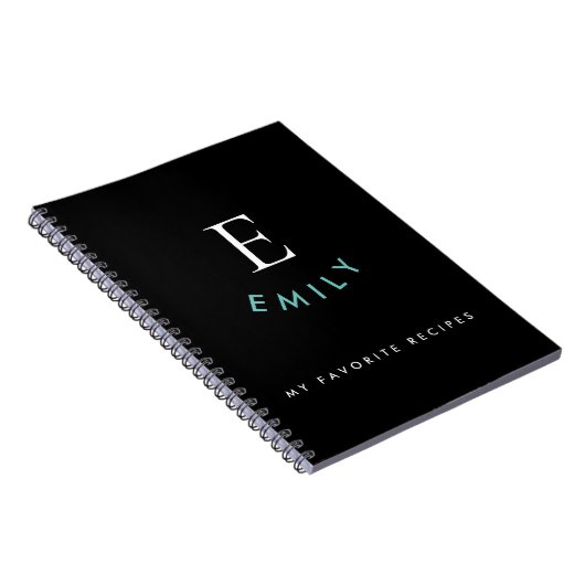 Carnet Nom du monogramme Texte blanc Turquoise Recette no (Côté Droit)