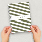 Carnet Nom du Motif à rayures vert et blanc d'olive