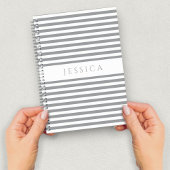 Carnet Nom du Motif rayé gris et blanc