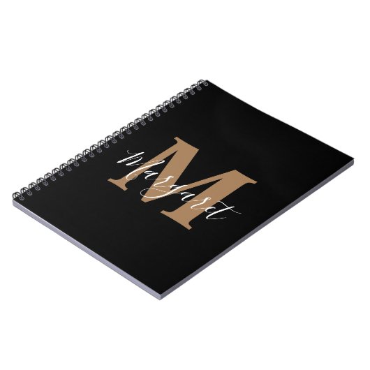 Carnet Nom du script de monogramme en or noir classique (Côté gauche)