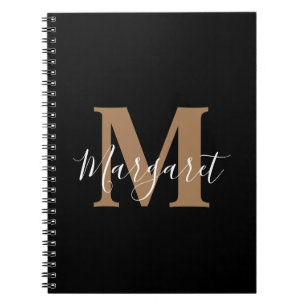 Carnet Nom du script de monogramme en or noir classique