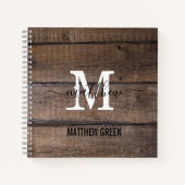 Carnet Nom du script de Motif de bois monogramme rustique (Devant)
