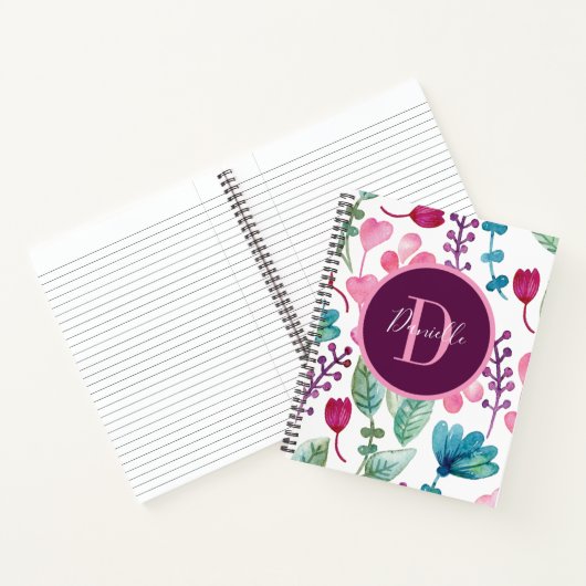 Carnet Nom du script du monogramme de l'aquarelle personn (Intérieur)