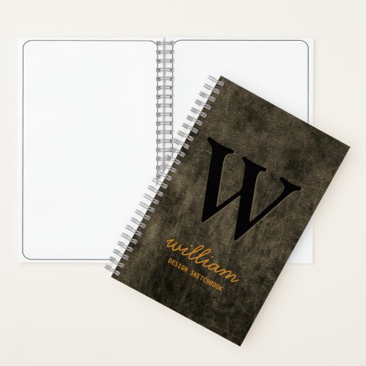 Carnet Nom du script en or noir du monogramme en cuir (À l'intérieur)