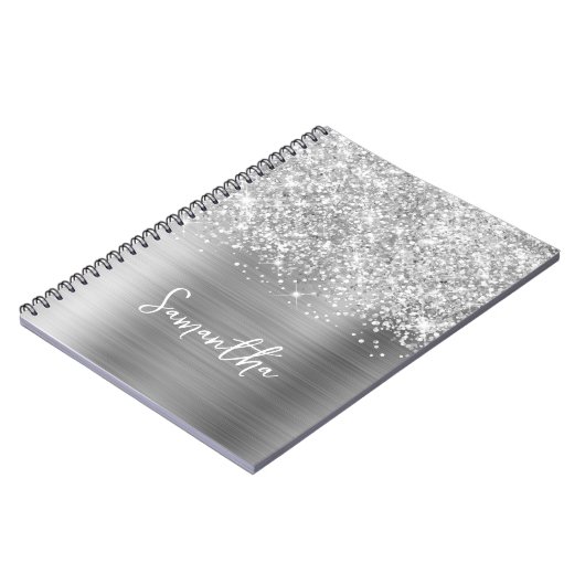 Carnet Nom du script Glittery Silver Glam (Côté gauche)