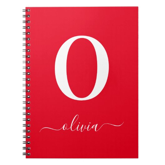 Carnet Nom du script Monogramme Personnalisé Rouge Et Bla (Devant)