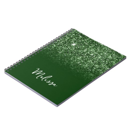 Carnet Nom du script Ombre Parties scintillant verte Emer (Côté gauche)