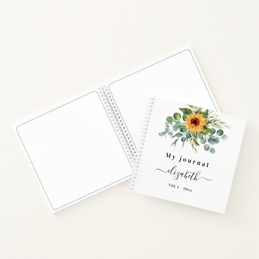 Carnet Nom du script vert de l'eucalyptus de tournesol (Intérieur)