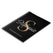 Carnet Nom élégant en écriture Monogramme Noir Or (Côté gauche)
