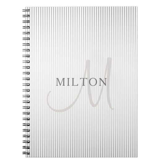 Carnet Nom élégant Monogramme & fines rayures grises ombr (Devant)