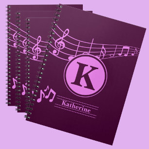 Carnet Nom élégant personnalisé Monogram Letter Music Sch