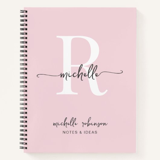 Carnet Nom élégant rose pâle chic écriture monogramme fém (Devant)