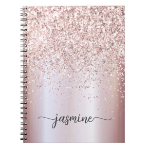 Carnet Nom en écriture personnalisée avec paillettes rose