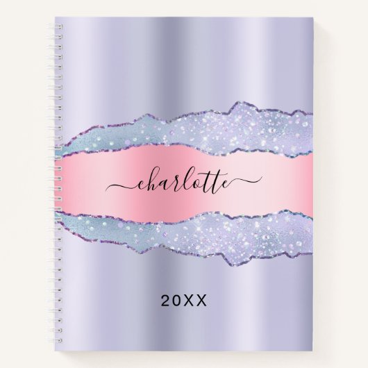 Carnet Nom en marbre rose violet (Devant)