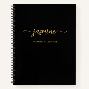 Carnet Nom en monogramme de script or noir minimaliste mo