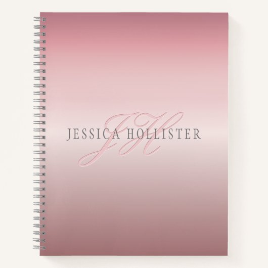 Carnet Nom et monogramme | Blush en faux or rose doux (Devant)