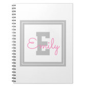 Carnet Nom et monogramme encadrés| Gris clair et rose (Devant)