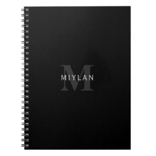 Carnet Nom et monogramme modernes Gris et noir