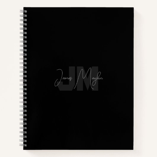 Carnet Nom et monogramme modernes | Gris et noir (Devant)