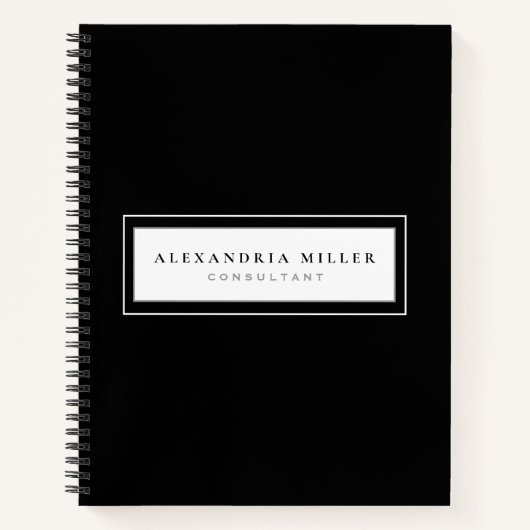 Carnet Nom et sujet encadrés noir et blanc professionnel (Devant)