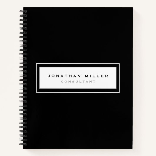 Carnet Nom et titre du cadre noir et blanc professionnel (Devant)