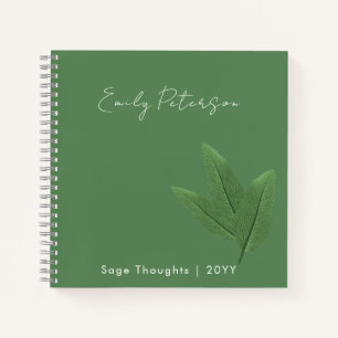 Carnet Nom et titre personnalisés, Feuilles verts Sage
