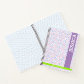 Carnet Nom floral pourpre personnalisé et monogramme (Intérieur)