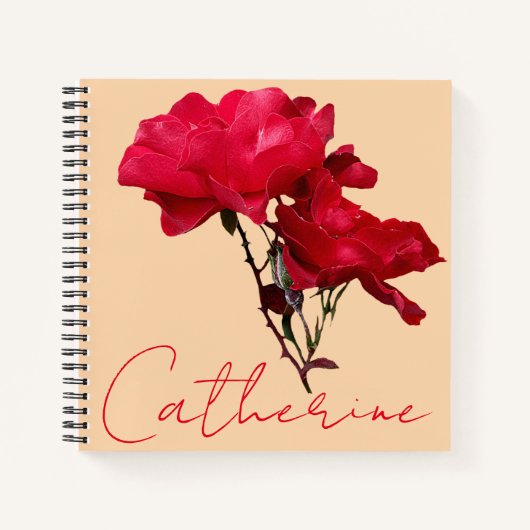 Carnet Nom floral rose rouge personnalisable Catherine bo (Devant)