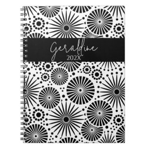 Carnet Nom géométrique moderne en noir et blanc en forme