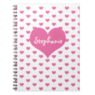 Carnet Nom Girly de coeurs roses personnalisé