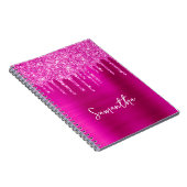Carnet Nom glamour pailleté magenta goutte à goutte (Côté Droit)