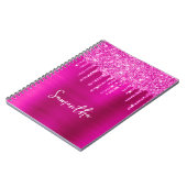 Carnet Nom glamour pailleté magenta goutte à goutte (Côté gauche)