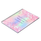 Carnet Nom holographique à paillettes rose fuchsia pour e (Côté gauche)