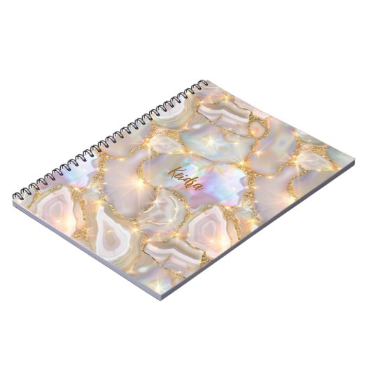 Carnet Nom holographique agate or beige (Côté gauche)