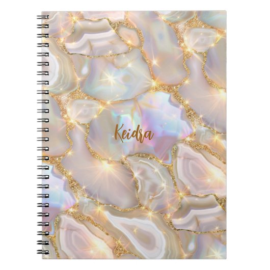 Carnet Nom holographique agate or beige (Devant)