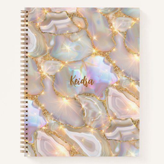 Carnet Nom holographique d'agate d'or beige (Devant)