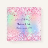 Carnet Nom holographique d'entreprise rose blush (Devant)